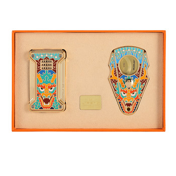 Jifeng Seasonal Wind Cigar Cutter Flat Cutter Hole-Punching Inflatable Jet Lighter Set Alloy Metal Gift Box Dragon Pattern