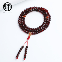 Collection grade natural non-baked genuine blood amber supports identification of ox blood red blood amber 108 Buddhist beads 5mm
