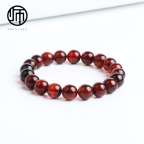Collection-grade natural unoptimized unbaked Burmese genuine blood amber glass bottom round bead bracelet 9mm