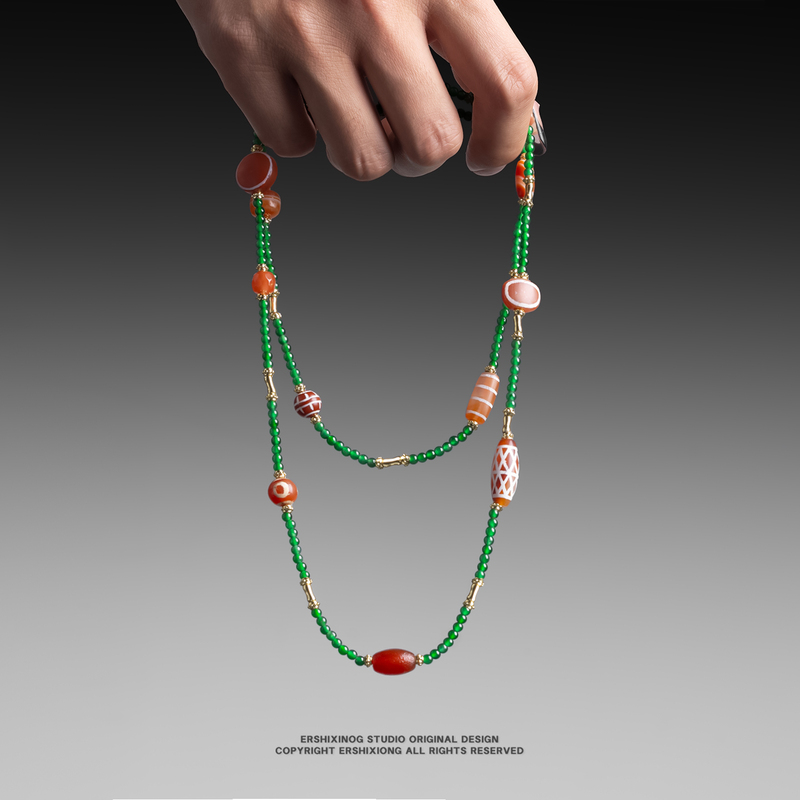 Jiazi Series Ancient Beads Myanmar A-Grade Imperial Green Jade Xiya Agate Ancient Bead Necklace (Various Styles Shipped)