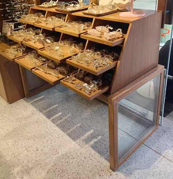 Medieval style jewelry display cabinet wooden glass table