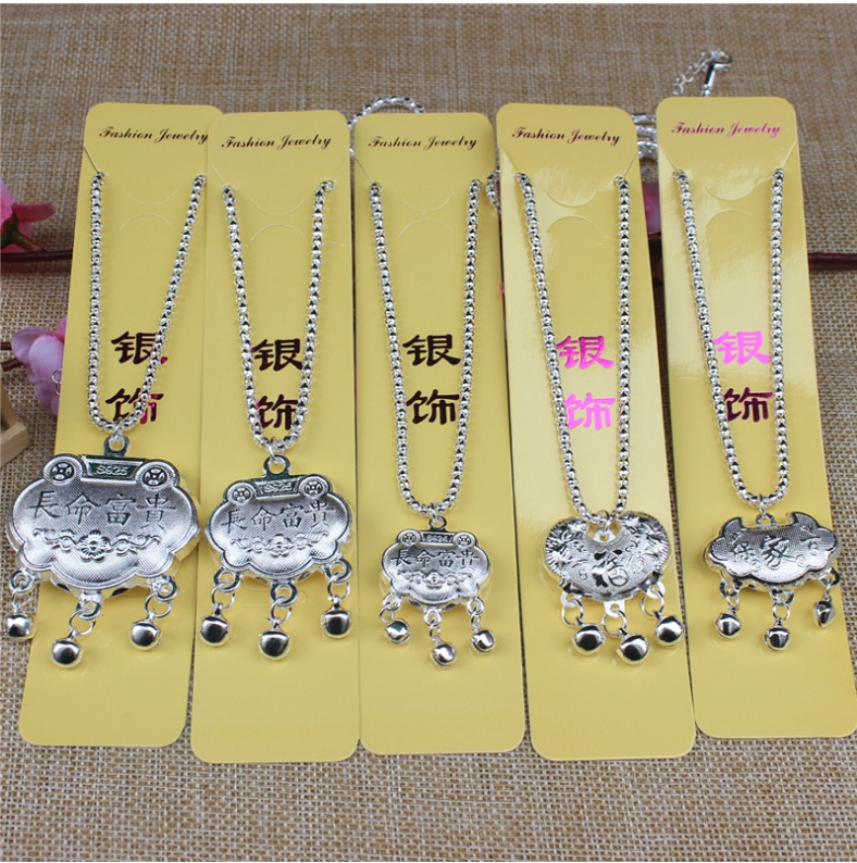New national style imitation silver necklace vintage pendant Long life hundred-year-old necklace imitation silver necklace female