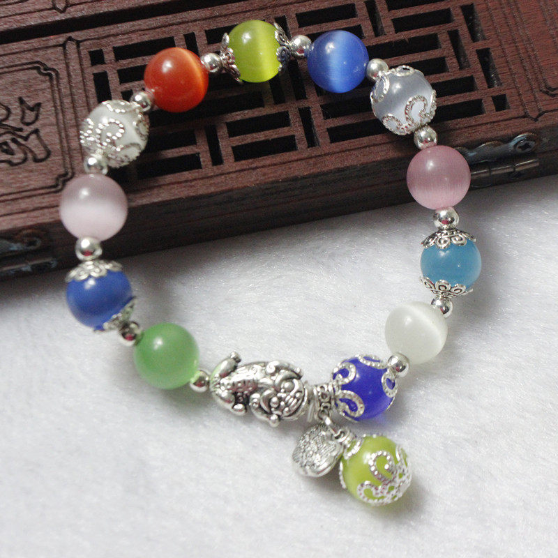 2018 summer new opal hidden silver hand chain Pixiu Wang Cai hand chain open evil transfer hand chain