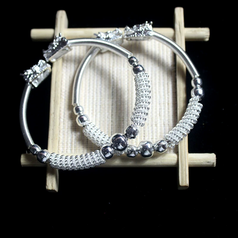 Vòng tay bạc Phụ nữ đơn giản Mở sao đơn giản Gửi bạn gái Mẹ Quà tặng Sinh viên Miao Vòng tay bạc thạch anh tóc xanh