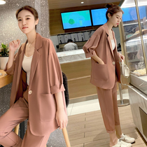 2021 New Spring Summer fat mm suit thin coat size womens fat sister slim set loose two-piece set