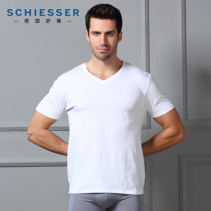 German Shuya Men's Underwear 2-Pack 20029m Comfortable Cotton V-Neck Short Sleeve Undershirt T-Shirt