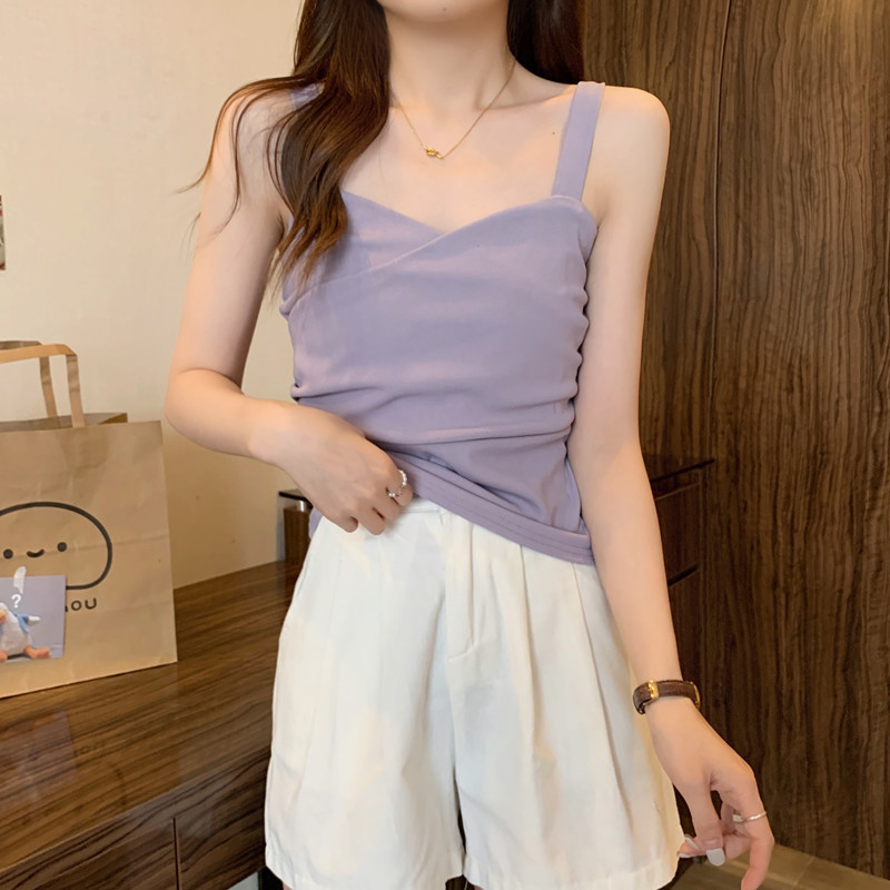 French-Style Purple Camisole for Women, Summer Plus Size for Chubby Girls, 2023 New Style, Outerwear with Beautiful Back, Inner Layering Top