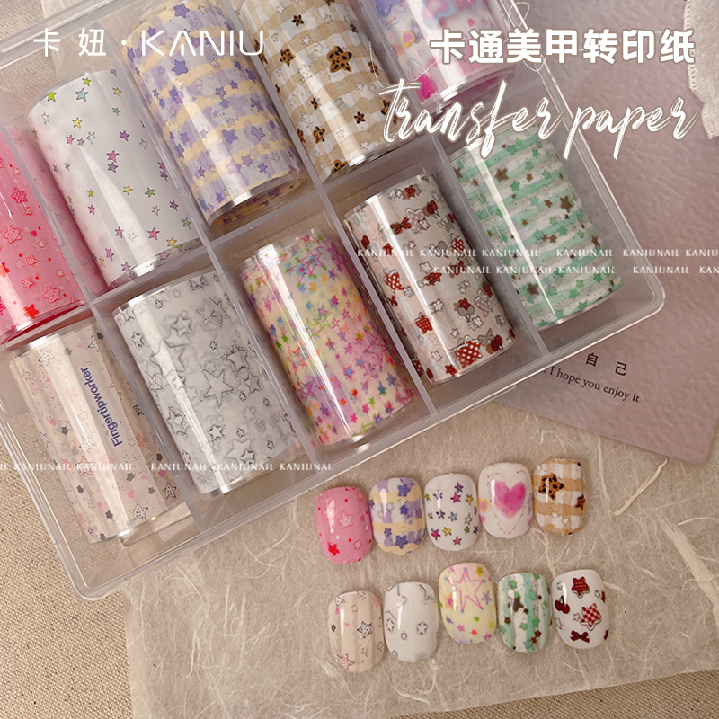Korean Style ins Hand-Painted Graffiti Spring Nail Art Transfer Paper Cute Girl Patchwork Stars Cute Pet Nail Decorations