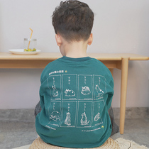 Boys long-sleeved T-shirt 2021 spring and Autumn new cotton childrens bottoming T-shirt casual cat print simple Japanese