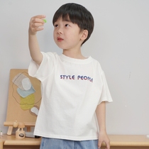 Boys short-sleeved t-shirt summer new thin boys pure cotton children loose casual white printed top custom tide
