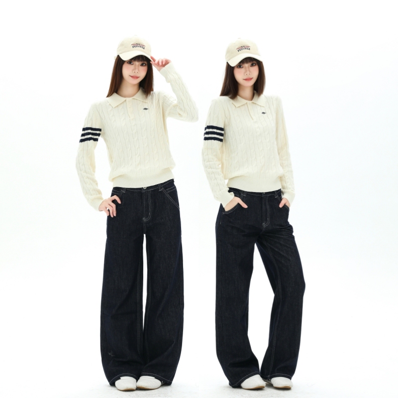 Areax1101 Wool Arctic Velvet Cable Knit Old Money Style Lapel Knit Polo Shirt Regular Shoulder Autumn Button-Up Top for Women