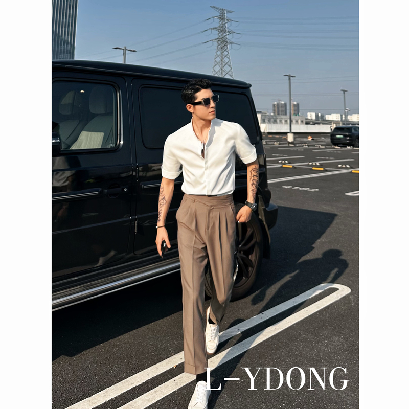 L-Ydong【Henry Kevin】Summer Solid Color Thin Style Elegant and Unique Slim Fit Trendy Mid-Sleeve Shirt 5225 L-Ydong【Henry Kevin】Summer Solid Color Thin Style Elegant and Unique Slim Fit Trendy Mid-Sleeve Shirt 5225
