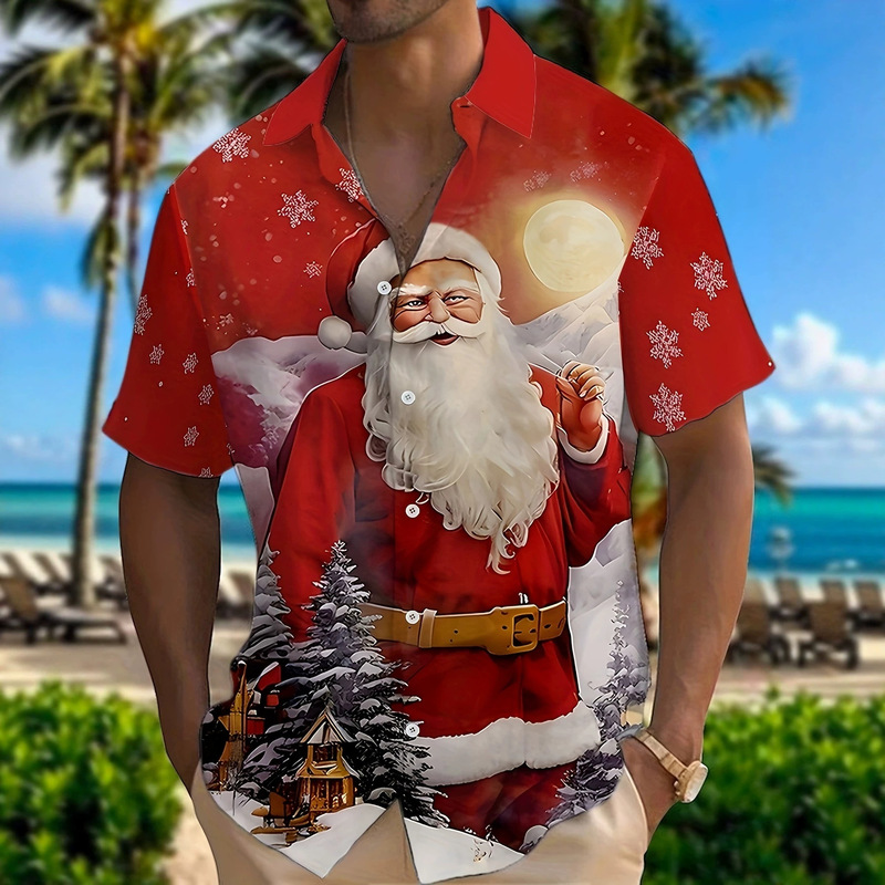 2026 Hot-Selling Men's Shirt with Christmas Elements, Santa Claus 3D Digital Print, Men's Shirt 2026 Hot-Selling Men's Shirt with Christmas Elements, Santa Claus 3D Digital Print, Men's Shirt