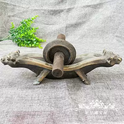Hot sale pure copper medicine mill Traditional Chinese medicine decoration Traditional Chinese medicine hall showcase display jewelry Brass double bull head medicine mill