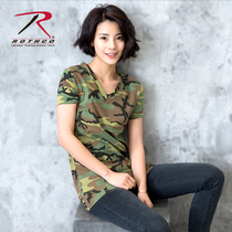 ROTHCO spring with fashion v collar loose base shirt female camouflage print T-shirt Europe and America Tide brand import