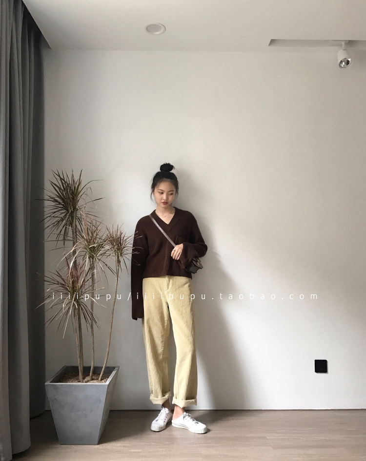 Iiiipupu2017 Áo len cổ lọ / cổ chữ V Navy / Cà phê hai màu thành áo cardigan len