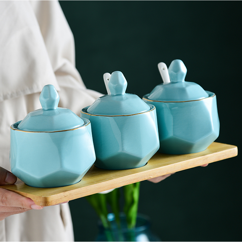 American Creative Ceramics Home Kitchen Cooking Geometric Flavoring Jars Salt Jars Sugar Jars Cassetto Box Suits
