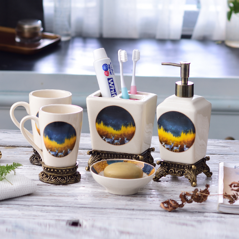 Creative Eu Style Wedding Bathroom Five Pieces Sets of Bath Room Supplies Kit Teeth Dressing Room Gargling Cup Wash