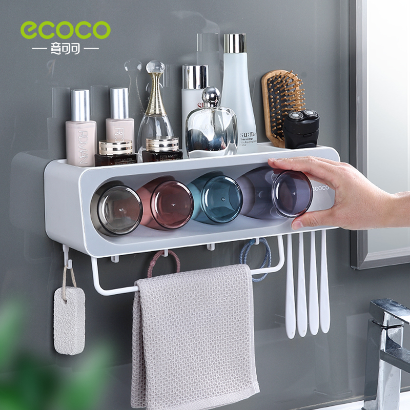 Toothbrush holder free punching mouthwash cup brush cup hanging wall makeup room wall mounted storage dental jar set