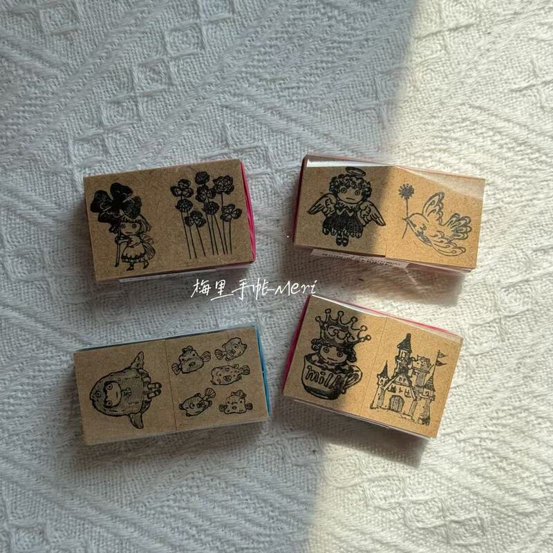 [in Stock] Japanese Pigpong Cute Little Girl Wooden Stamp Set Journaling Supplies