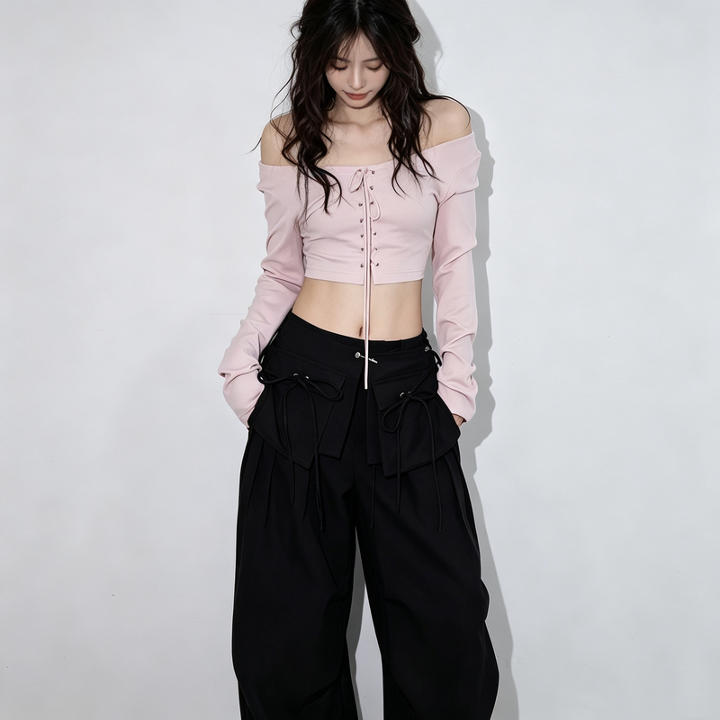 Sweet and Spicy One-Shoulder Long-Sleeve Women's Autumn New Design Niche Slim-Fit Short Crop Top with Exposed Navel Jazz Style Top Sweet and Spicy One-Shoulder Long-Sleeve Women's Autumn New Design Niche Slim-Fit Short Crop Top with Exposed Navel Jazz Style Top