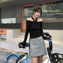 Summer long legs mate super nice lap sweatshirt half dress solid wearing legs length A word wrapping short skirt