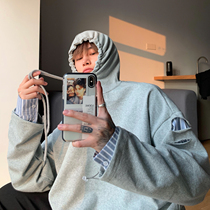 (cuibuju picks up Spike) fake two pieces of stripe stitching hooded sweater spike 68 yuan