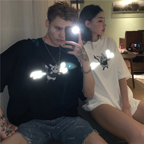 cuibuju 20ss Pickachu reflective couple short sleeve T-shirt tide loose cartoon lightning print Half sleeve men
