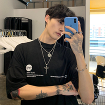 cuibuju 20ss Korean version Summer new letter printed T-shirt loose pure cotton round collar short sleeve male and female trend