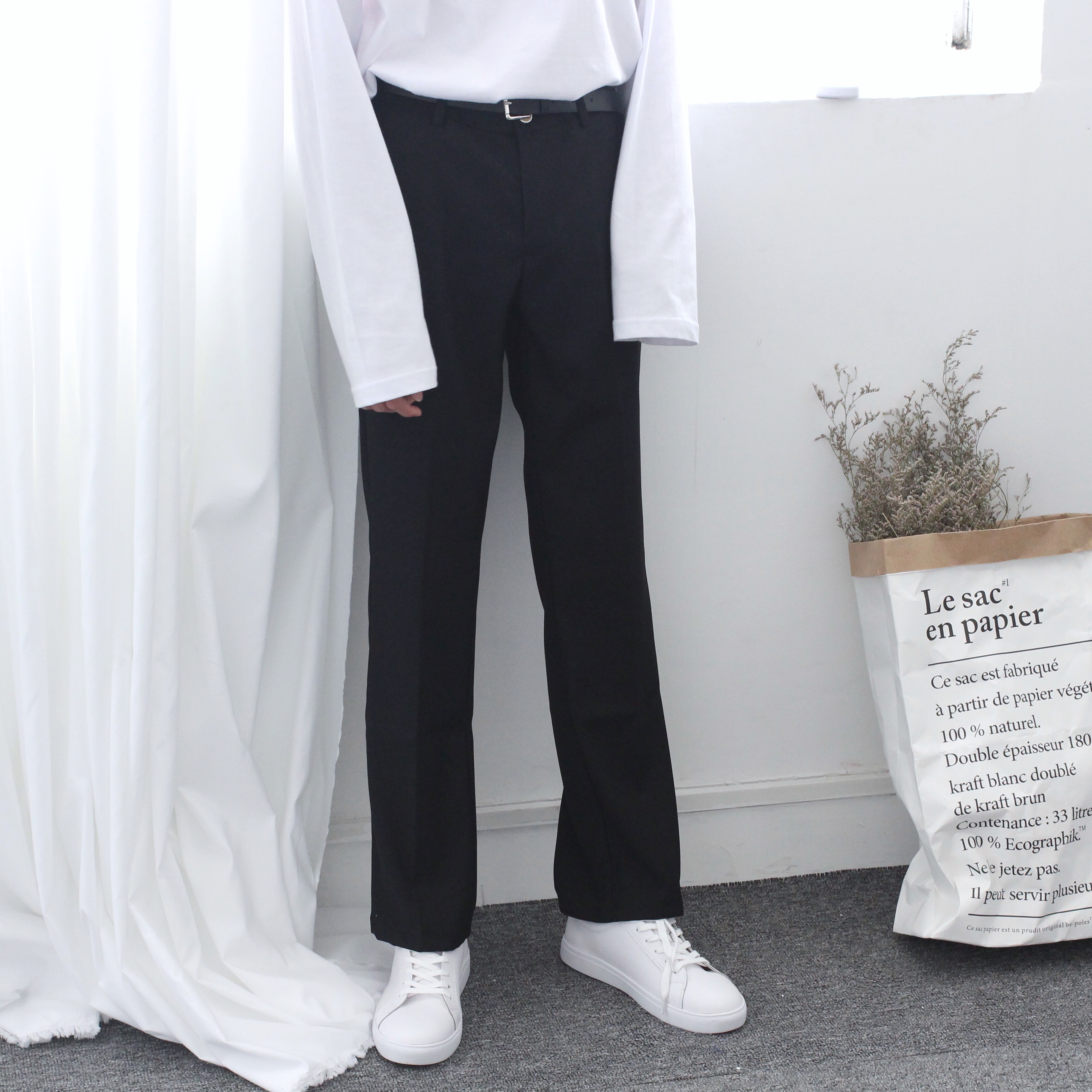 MALE SHOP秋冬韩版17新款纯黑显瘦宽松休闲男士长裤西装裤直筒裤