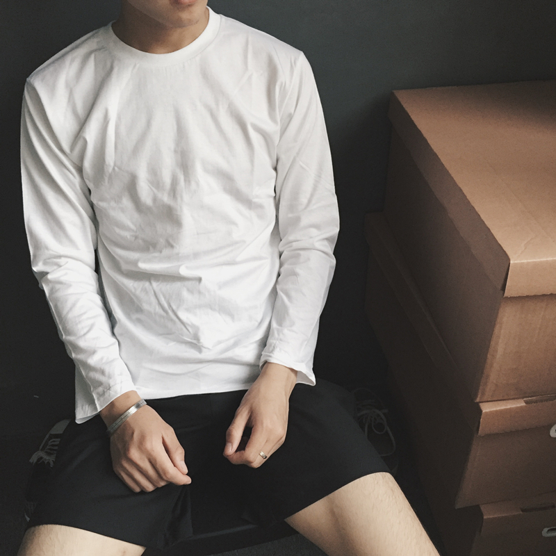 [Nam shop] áo sơ mi nam cổ tròn màu trơn, áo sơ mi dài tay phiên bản Hàn Quốc của áo thun cotton giản dị nam triều t shirt skull