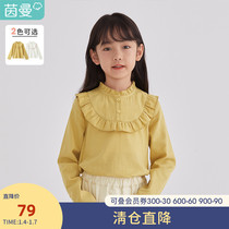 Yinman childrens clothing childrens girls foreign style white shirt 2021 autumn new design sense niche French shirt shirt top