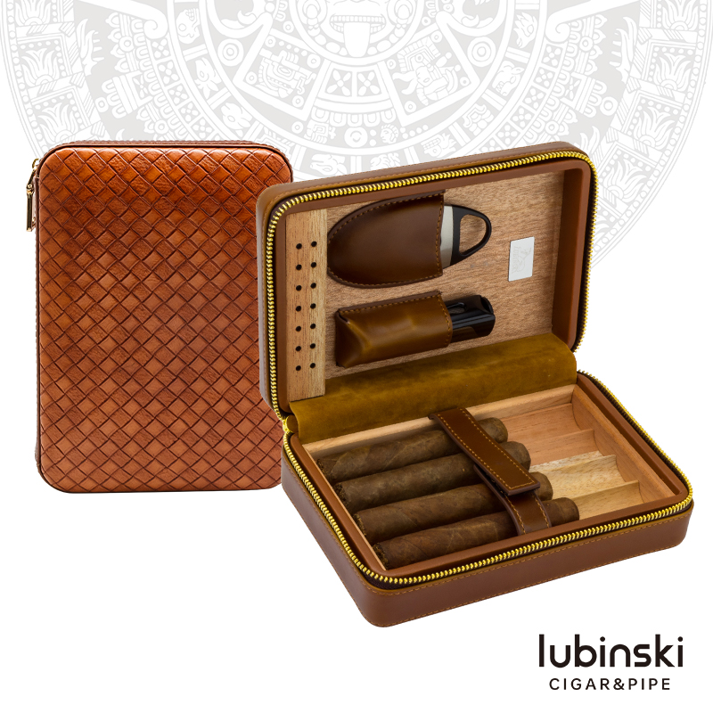 LUBINSKI Import Cedar Wood Cigar Moisturizing Box Portable Genuine Leather Moisturizing Set Cigar Cut Lighter Suit