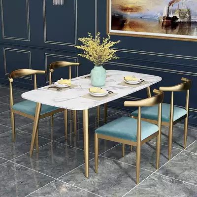 Nordic marble dining table household rectangular dining table combination simple iron small apartment dining table and chair combination