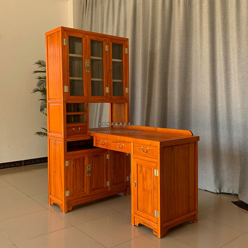 New Chinese Classical Fragrant Camphor Wood Bookcase Desk Integrated Whole Wall Corner Office Study Desk Home Computer Desk Log