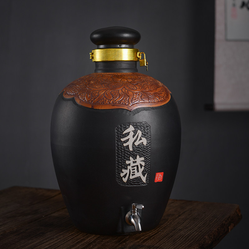 Jingdezhen ceramic wine jar household wine jar sealed wine bottle antique wine jar cellar storage wine jar 10kg with faucet