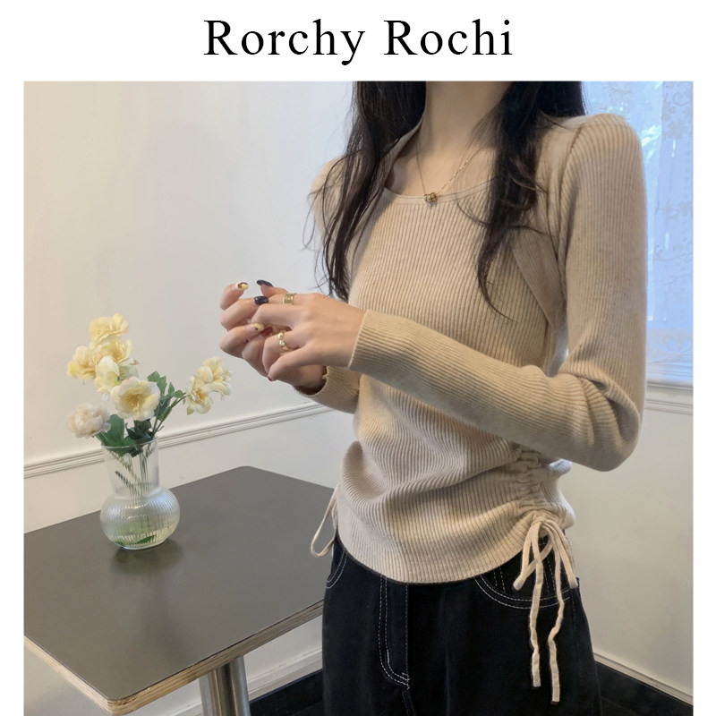 Japanese white sweater women's spring and autumn new design sense niche knitted sweater slim square collar top long-sleeved inner layer