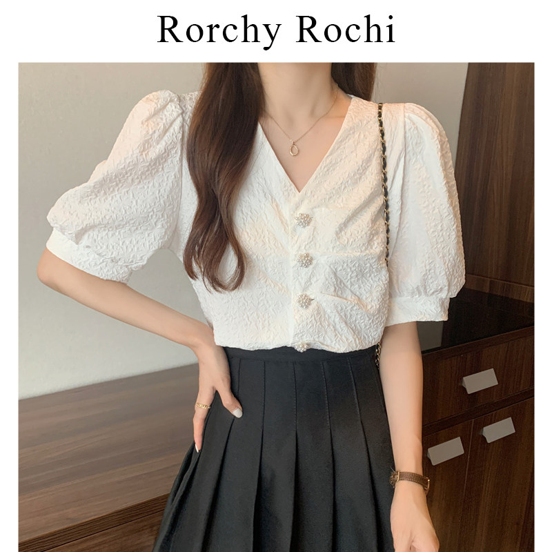 Japanese white short-sleeved shirt women's summer new Korean version design niche bottoming short French thin top