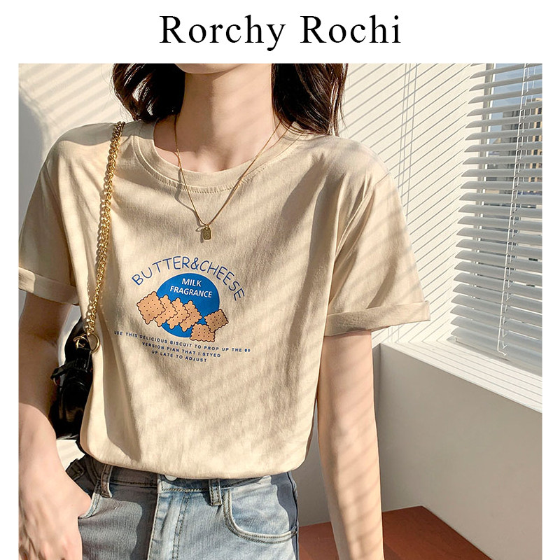 Japanese apricot short-sleeved women's 2022 summer new loose cotton white top round neck tide brand half-sleeved T-shirt