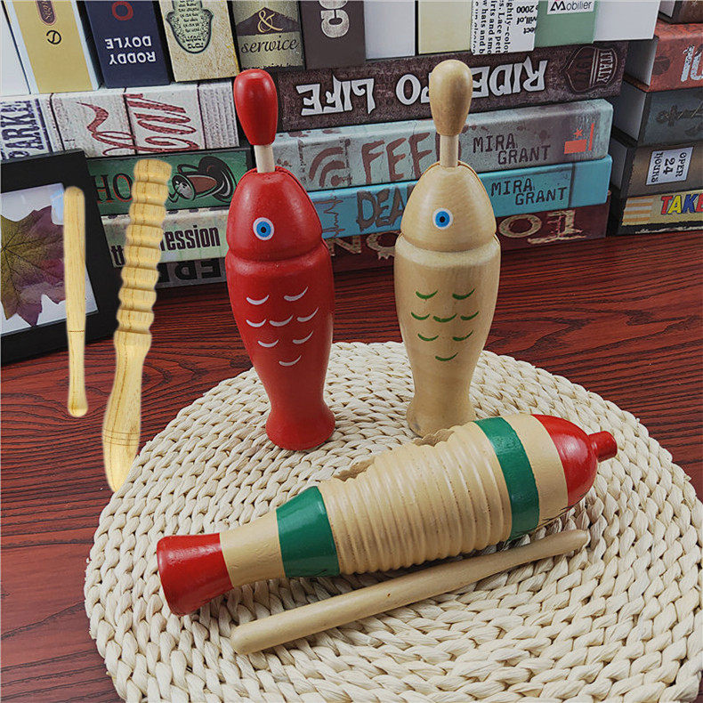 Kids wooden fish orff percussion instrument sound barrel sand bucket ...