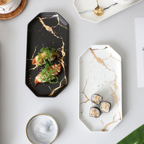  Add a little music Nordic gold marbled ceramic plate Desktop tray storage plate Dining plate Household sushi plate