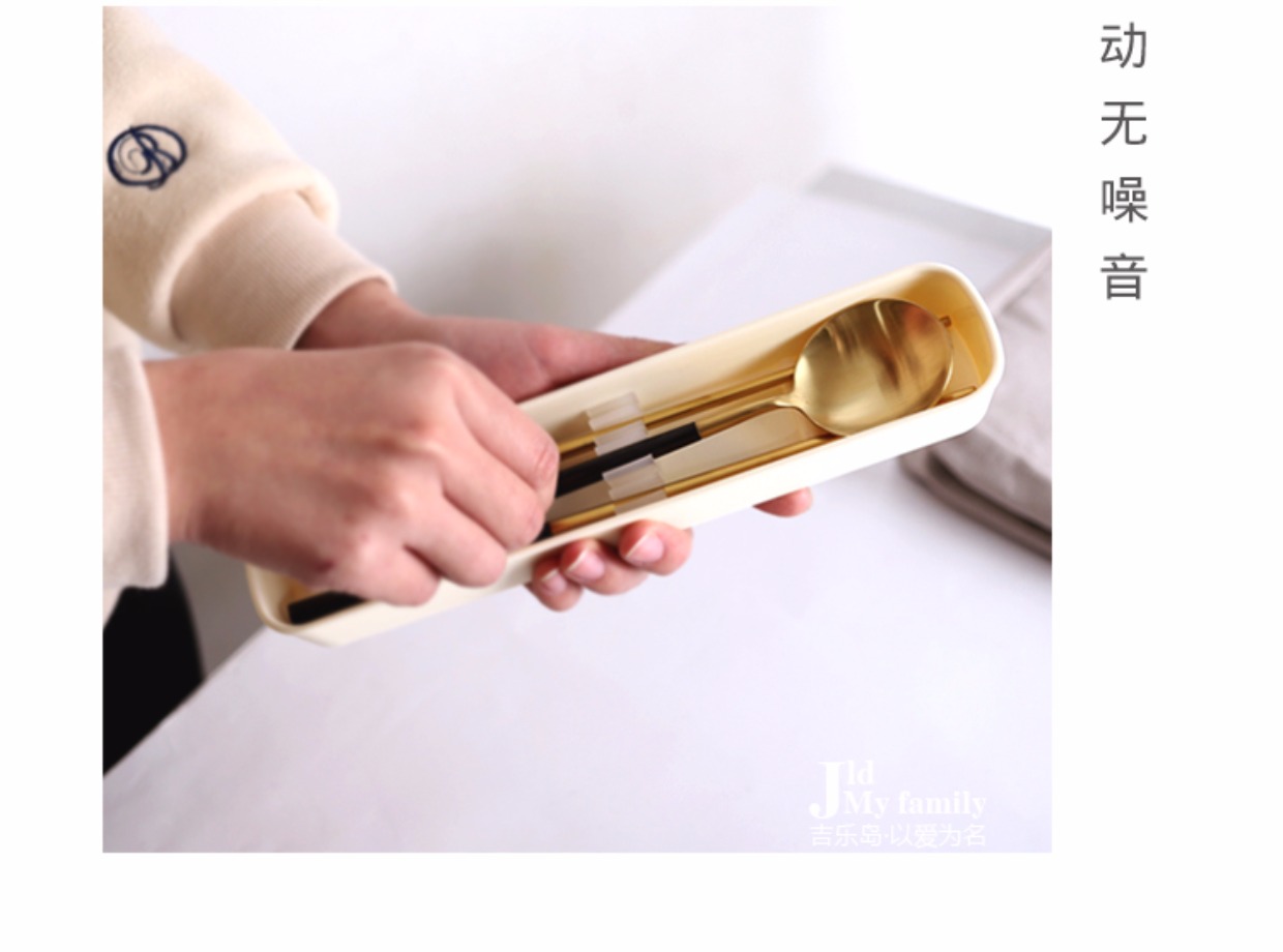 Gile Island Pink Gold Chopsticks Spoon 304 Thép không gỉ Black Gold Chopsticks Spoon Bộ dao kéo di động Bộ du lịch sinh viên - Đồ ăn tối bộ bát đĩa sứ cao cấp