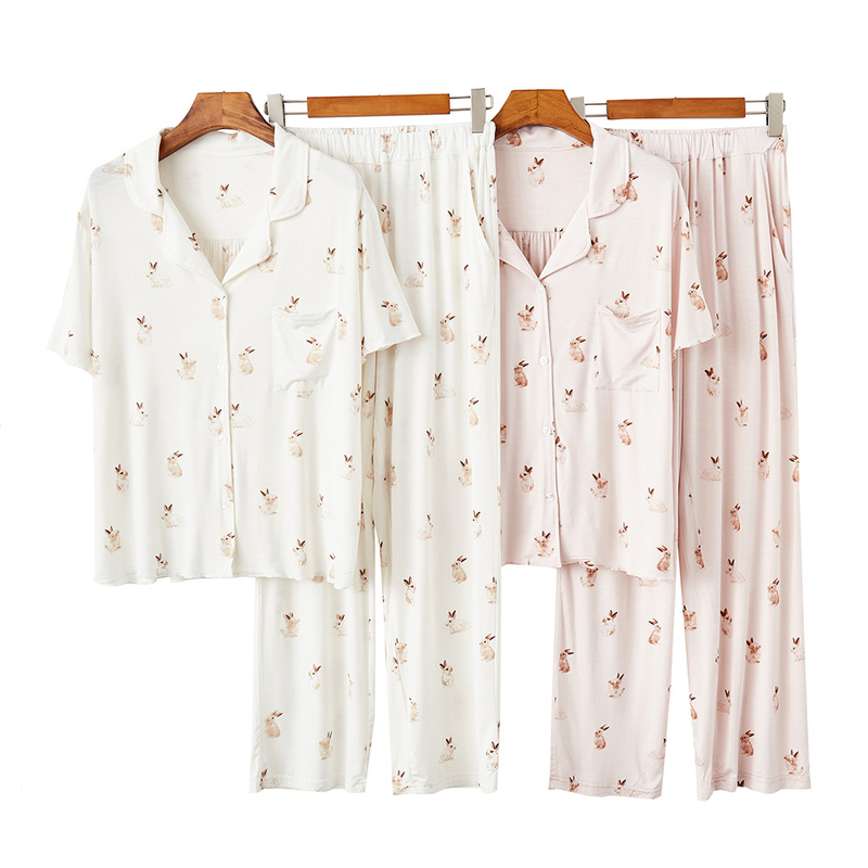 Gp Same Style Ice Cream Japanese Spring/Autumn/Summer Pajamas Rabbit Modal Short-Sleeve Long Pants Shorts