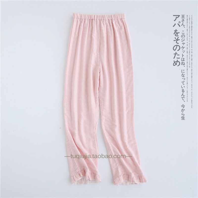 Mùa thu và mùa đông cotton đôi gạc dày đồ ngủ tại nhà cộng với phân bón XL chất béo MM200 kg phụ nữ mang thai điều chỉnh quần ngố nam