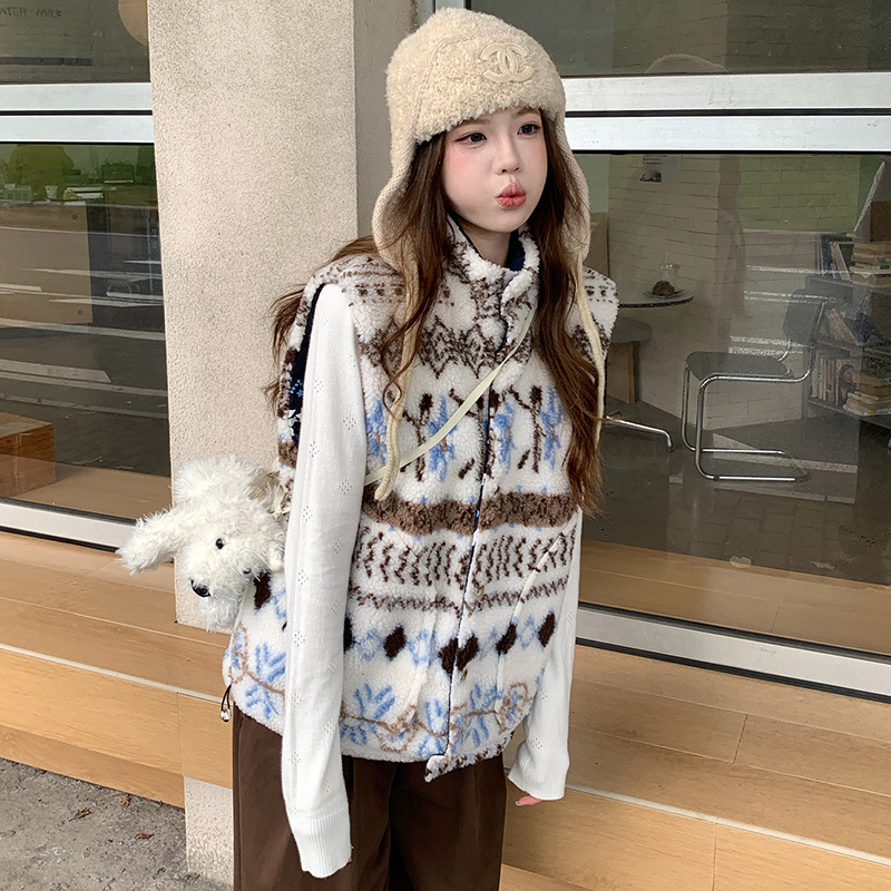 Autumn and Winter Fair Isle Style Reversible down Cotton Vest for Women, Stand Collar Sleeveless Vest, Thickened Warm Coat for Winter Autumn and Winter Fair Isle Style Reversible down Cotton Vest for Women, Stand Collar Sleeveless Vest, Thickened Warm Coat for Winter
