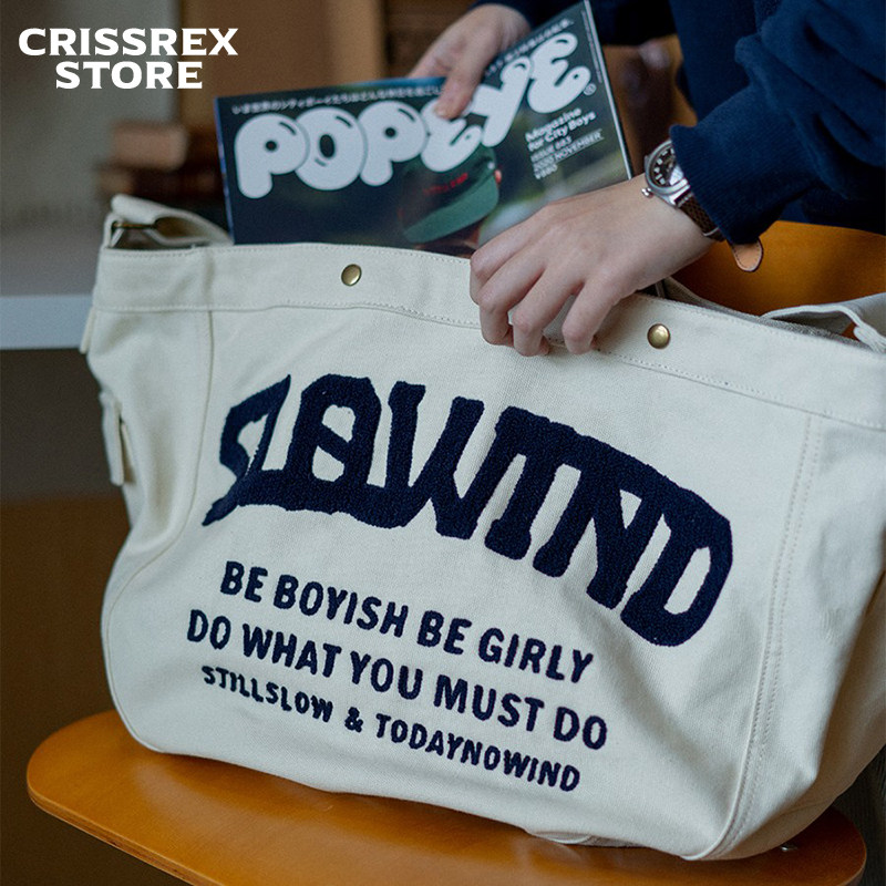 Crissrex Store Todaynowind X Stillslow large capacity cross-body towel embroidered canvas bag
