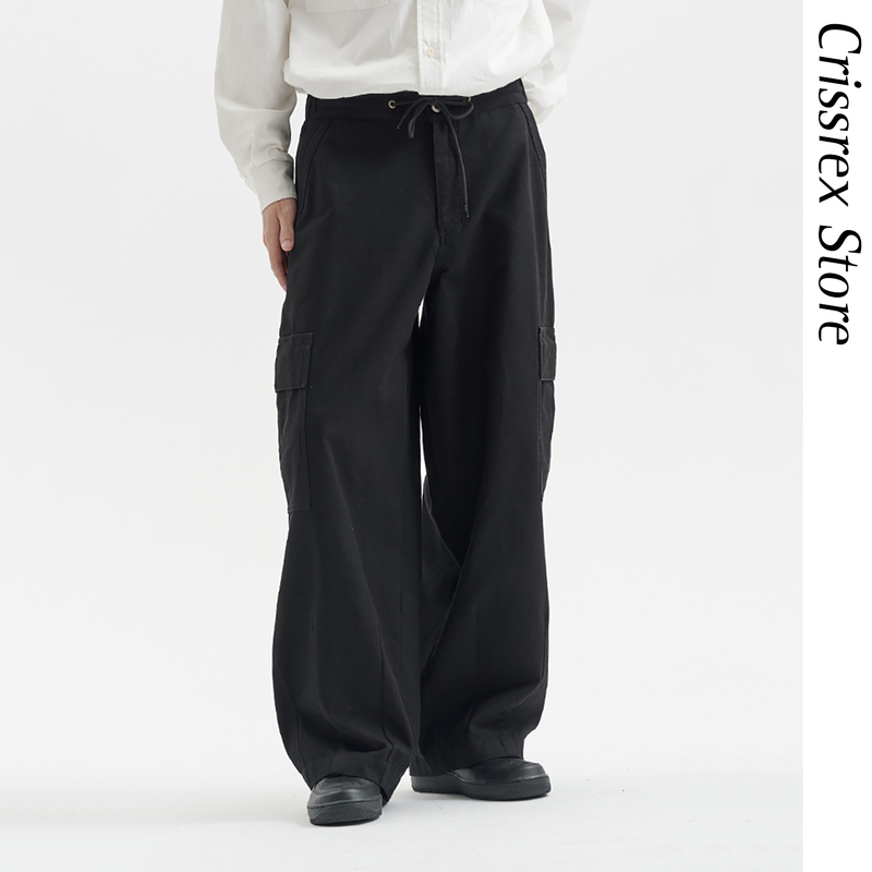 Crissrex Store Buttbill Heavy Thick Canvas Pure Cotton Loose Wide-Leg Workwear Casual Long Pants