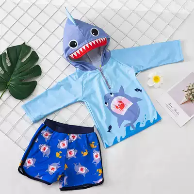 Korean hooded children's swimsuit baby two-piece sunscreen quick-drying small, middle and big boy toddler hot spring swimming trunks