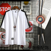Internet celebrity's same trendy men's long necklace accessories Japanese and Korean version white T-shirt hanging chain leather rope retro palace baroque pendant