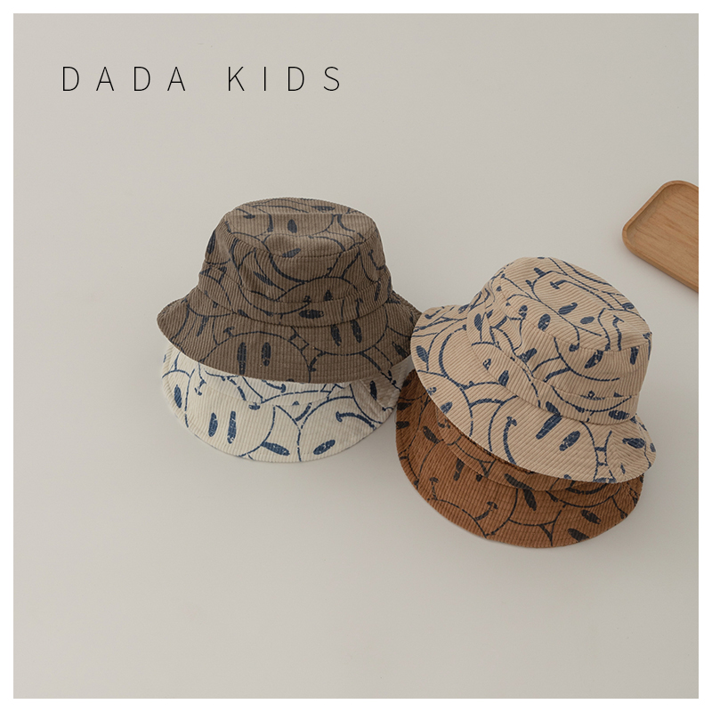 Han Department Children's fisherman's hat autumn winter boy light core suede warm hat girl baby personality print laughs face basin cap tide-Taobao